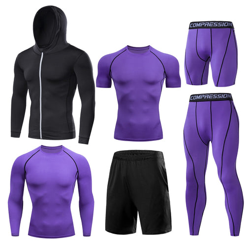 Load image into Gallery viewer, 6 Pcs/Set Dry Fit Men&#39;s Training Sportswear Set Gym Fitness Compression Sport Suit Jogging Tight Sports Wear Clothes Male
