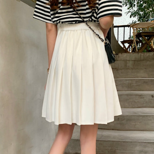 Load image into Gallery viewer, High Waist Summer Knee-length Preppy Style Harajuku Street Pleated Skirt
