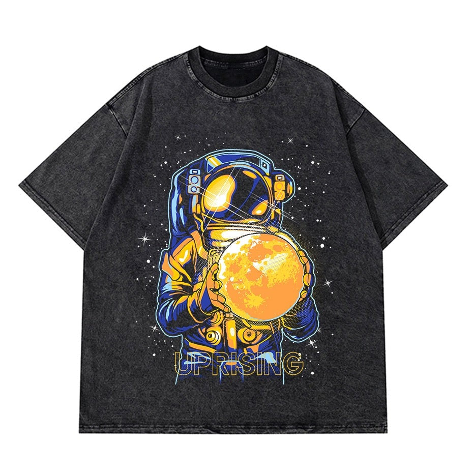Vintage Washed Tshirts Anime T Shirt Harajuku Oversize Tee Cotton fashion Streetwear unisex top Astronaut 111v1