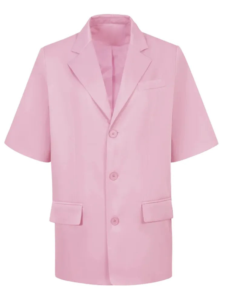 Pink Loose Blazers For Women Notched Collar Long Sleeve Single Breasted Straight Blazers Female Spring Clothing