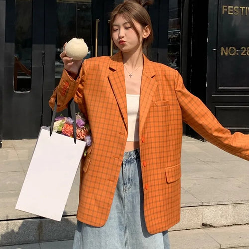 Load image into Gallery viewer, Patchwork Button Blazers For Women Notched Collar Long Sleeve Casual Loose Plaid Blazer Female Fashion Clothing
