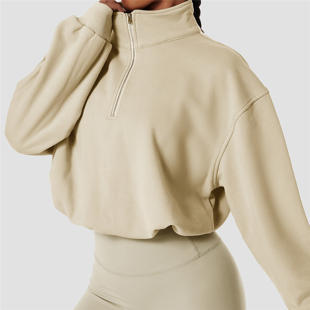 S - XL Women Front Half Zip Yoga Shirt Loose Casual Sweatshirt Long Sleeves Running Sports Top Female Drawstring Sportwear A075