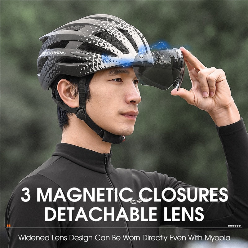 MTB Cycling Helmet Lightweight Electric Bike Goggles Helmet Triathlon Racing Bike Safety Helmet With LED Rear Lights
