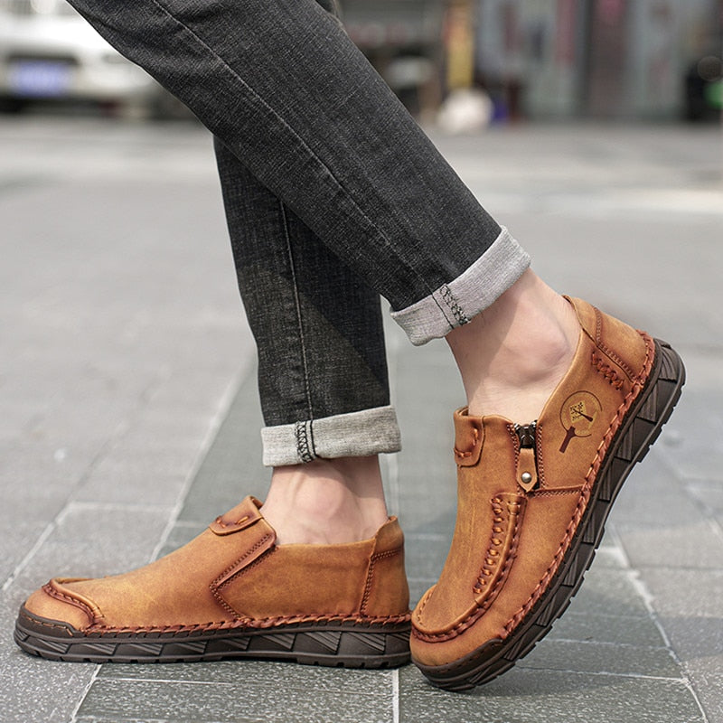 Classic Men's Casual Shoes Genuine Leather Breathable Men Soft Flats Moccasins Loafers Zipper Men's Driving Male Loafers Shoes