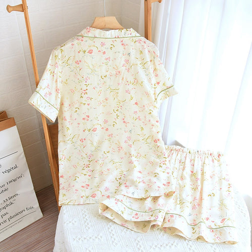 Load image into Gallery viewer, High Quality Women&#39;s Pajamas Set Summer Floral Print Natural Cotton Short Sleepwear Nightwear Homewear Lounge Femme
