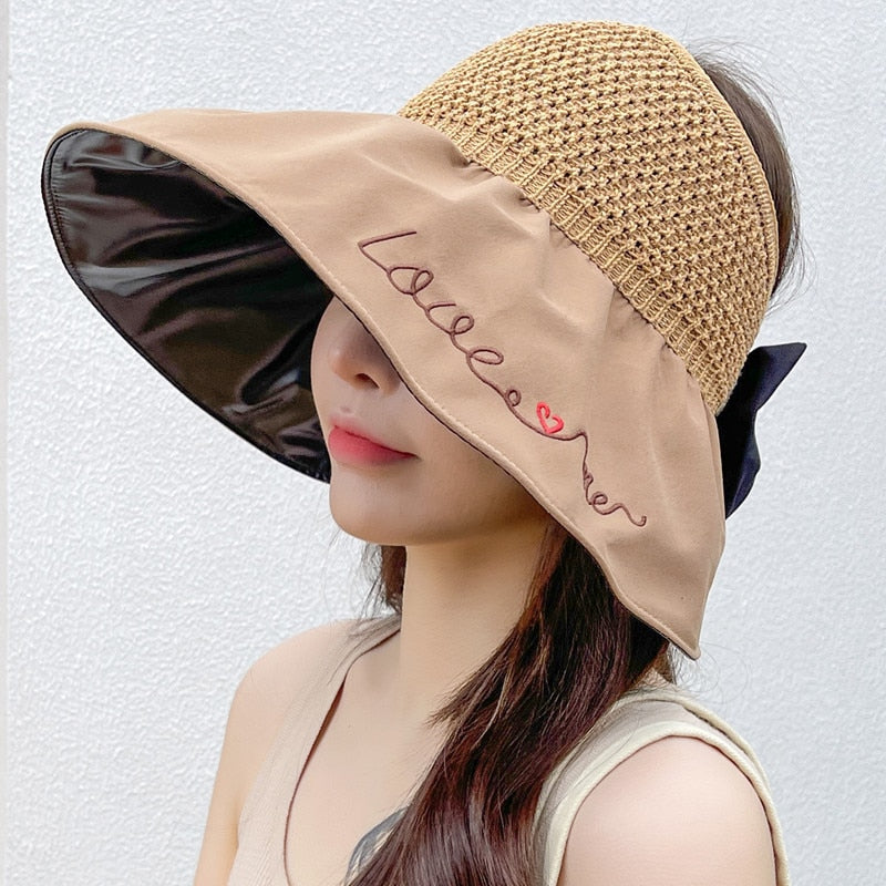 Summer Hats For Women Fashion Letter Design Straw Hat  Empty Top Sun Hat Travel Beach Hat