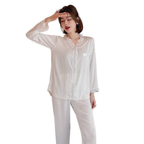 Load image into Gallery viewer, Women&#39;s Pajamas Set Vintage V Neck Lace Sleepwear Silk Like Nightie Leisure Home Clothes Nightwear Pyjamas Femme
