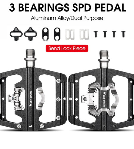 2 In 1 Bicycle Pedals SPD Self-Locking Pedal DU Bearing MTB Road Bike Anti-slip Flat Pedals Cycling Part Accessories