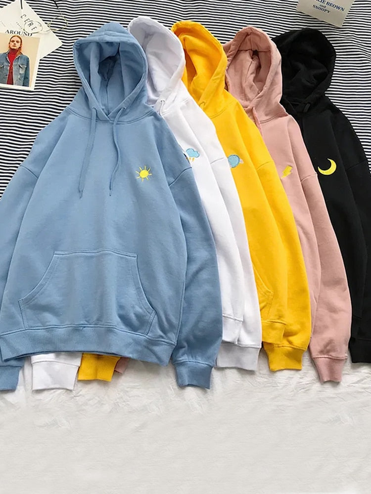 Hoodies Fashion Embroidery Loose Women Hip Hop Coat Pullover Oversized Hooded Sweatshirt Simple Large Size Spring Tops