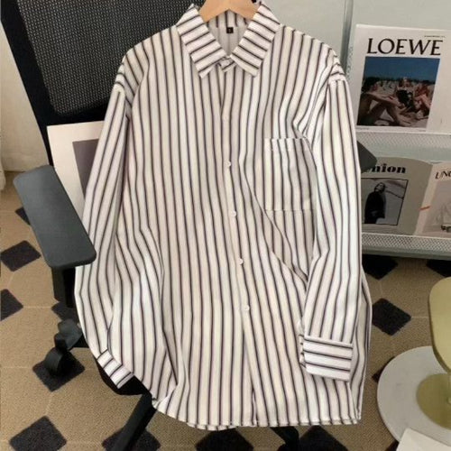 Load image into Gallery viewer, Fashion Striped Women Shirts Oversize Loose Long Sleeve Shirts Spring Elegant Single Breasted Office Ladies Korean Tops
