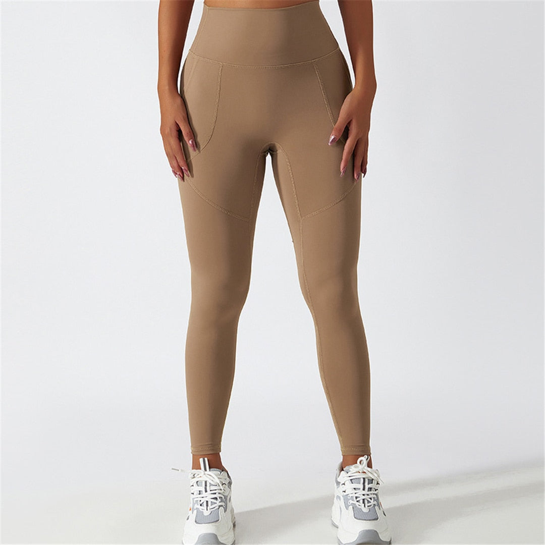 S - XL Sexy Yoga High Waist Pants With Pockets Women Fitness Tight Leggings Seamless For Women Gym Sport Elastic Pants A086P