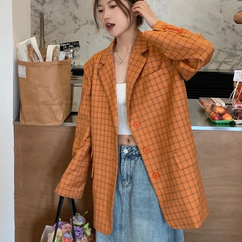 Load image into Gallery viewer, Patchwork Button Blazers For Women Notched Collar Long Sleeve Casual Loose Plaid Blazer Female Fashion Clothing
