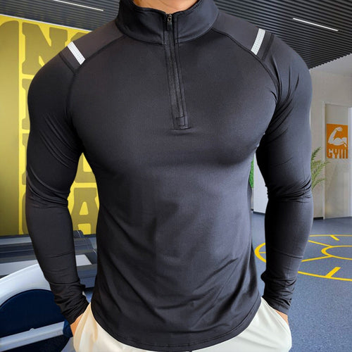 Load image into Gallery viewer, Plus Size High Neck T-shirt for Men Running Sport Tops Long Sleeve Tees Training Clothes Gym Sportswear Fitness Sweatshirts
