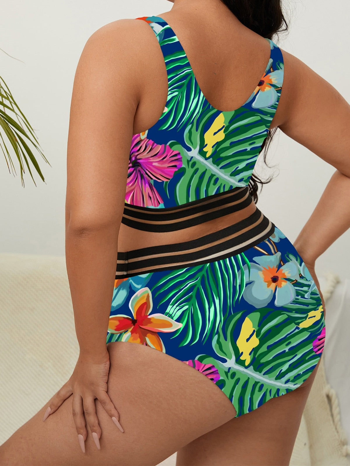 Sexy Floral Bikini Large Size Swimwear Plus Size Women Swimsuit Female Two-piece Bikini set Bather Bathing Suit V3893R