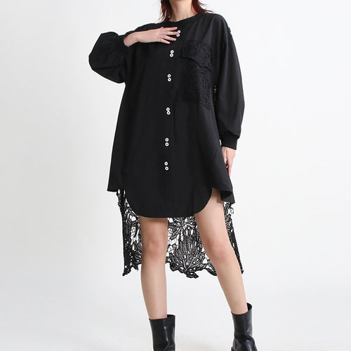 Load image into Gallery viewer, Loose Dresses For Women Round Neck Long Sleeve Patchwork Lace Up Elegant Dress Female Summer Fashion Clothing
