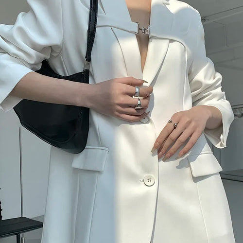 Load image into Gallery viewer, Patchwork Button Blazers For Women Notched Collar Long Sleeve Patchwork Pocket Slim Blazer Female Fashion Clothing
