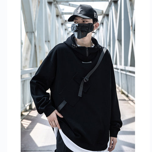 Load image into Gallery viewer, Harajuku Hoodies Men Ribbon Design Pullover Hip Hop Streetwear Hoodies Sweatshirts Techwear Black Techwear
