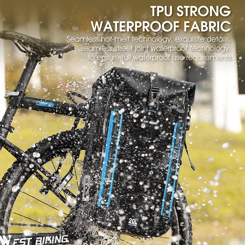 Fully Waterproof TPU Bicycle Bag Foldable Expandable 15-20L Pannier Bike Rear Carrier Bag MTB Accessories Hand Bags