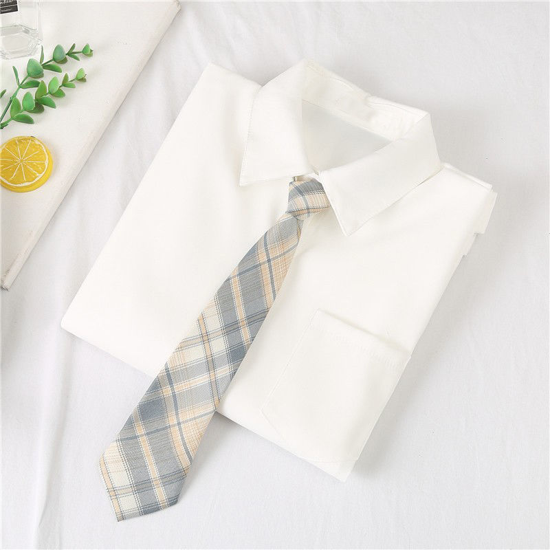 White Women Shirts School Long Sleeve Preppy Style Girls Button Up Shirts Fashion Harajuku Necktie Designed Ladies Tops