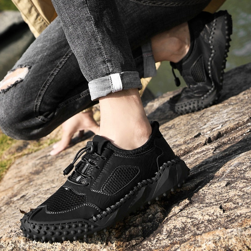 Summer Men's Shoes Leather Sneakers Men's Mesh Breathable Sneakers Original Men's Moccasins Loafers Sneakers Brand Boat Shoes