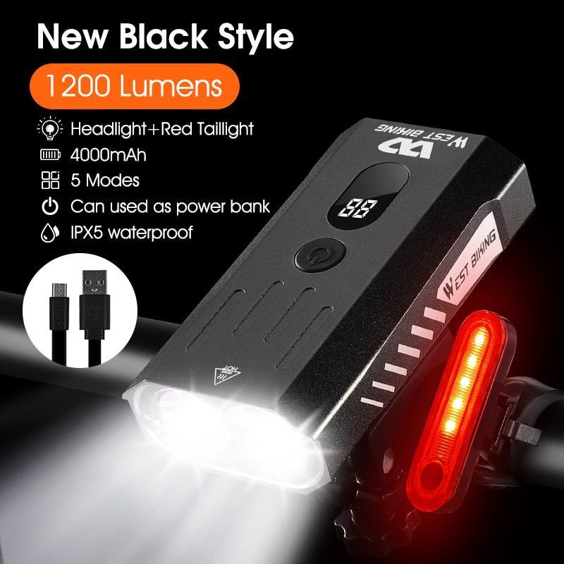 Contest Level Bicycle Light 1300 Lumen USB Rechargeable Flashlight MTB Road Bike LED Headlight Waterproof Rear Lamp