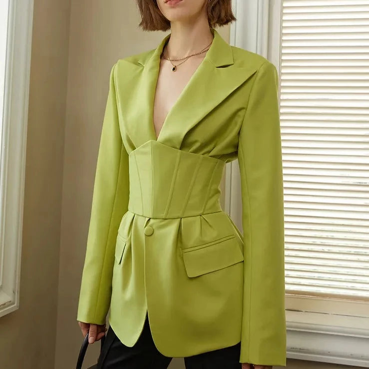 Minimalist Blazers For Women Notched Collar Long Sleeve Patchwork Single Breasted Slim Tunic Blazer Female Autumn