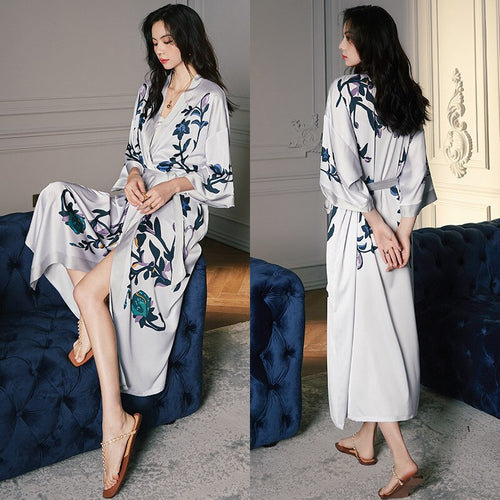 Load image into Gallery viewer, Satin Chiffon Pajamas Women&#39;s Summer Large Imitation Silk Luxury Bathrobe Cool Home Clothes French Style Morning Gown
