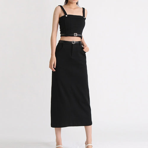 Load image into Gallery viewer, Summer Two Piece Sets For Women Square Collar Sleeveless Tops High Waist Skirt Sexy Set Female Fashion Clothing
