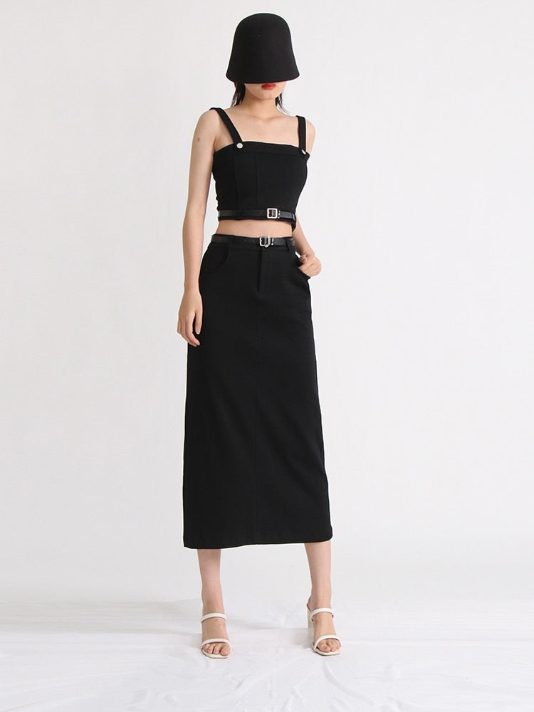 Summer Two Piece Sets For Women Square Collar Sleeveless Tops High Waist Skirt Sexy Set Female Fashion Clothing