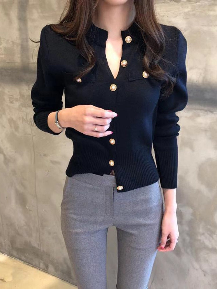 Fashion Women Cardigan Sweater Spring Knitted Long Sleeve Short Coat Casual Single Breasted Korean Slim Chic Ladies Top
