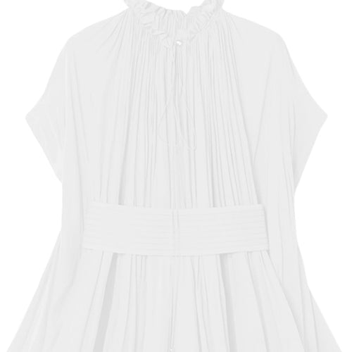 Load image into Gallery viewer, Pleated A Line Dresses For Women Round Neck Short Sleeve High Waist Spliced Irregular Hem Solid Dress Female Summer
