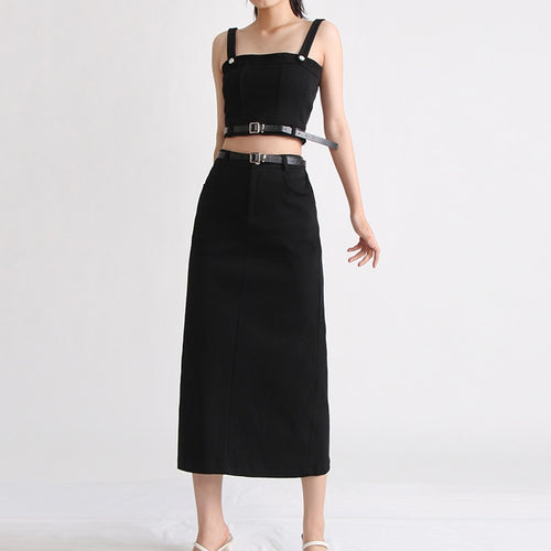 Load image into Gallery viewer, Summer Two Piece Sets For Women Square Collar Sleeveless Tops High Waist Skirt Sexy Set Female Fashion Clothing
