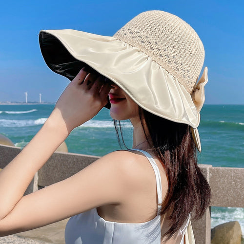 Load image into Gallery viewer, Summer Hats For Women Fashion Polka Dots  Bow Tie Design Straw Hat High Quality Sun Protection Sun Hat Travel Beach Hat
