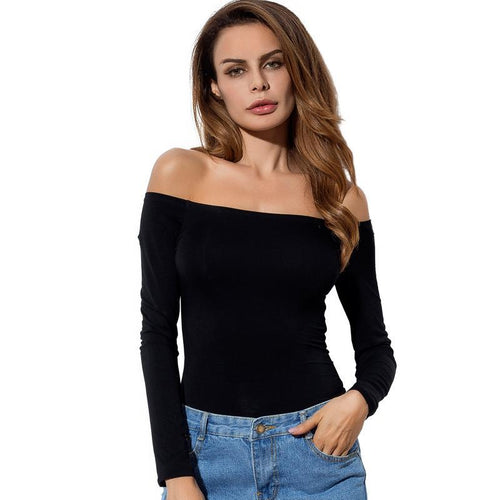 Load image into Gallery viewer, Sexy Off Shoulder Solid Color Long Sleeve Shirt-women-wanahavit-black-S-wanahavit
