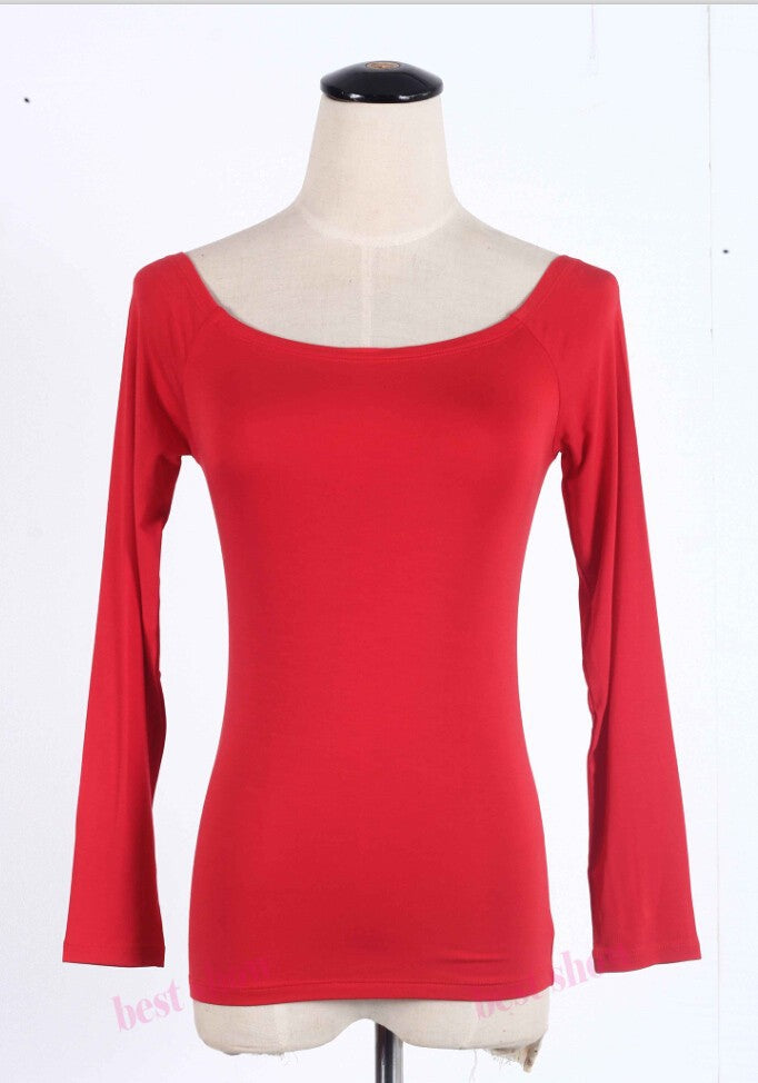 Sexy Off Shoulder Solid Color Long Sleeve Shirt-women-wanahavit-red-S-wanahavit