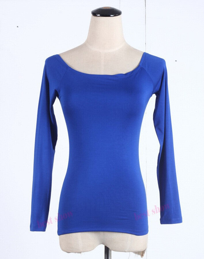 Sexy Off Shoulder Solid Color Long Sleeve Shirt-women-wanahavit-blue-S-wanahavit
