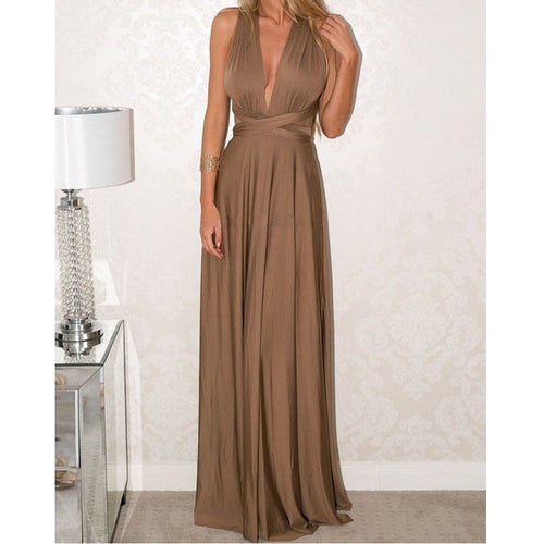Load image into Gallery viewer, Elegant Multiway Convertible Wrap Maxi Dress-women-wanahavit-Brown-S-wanahavit
