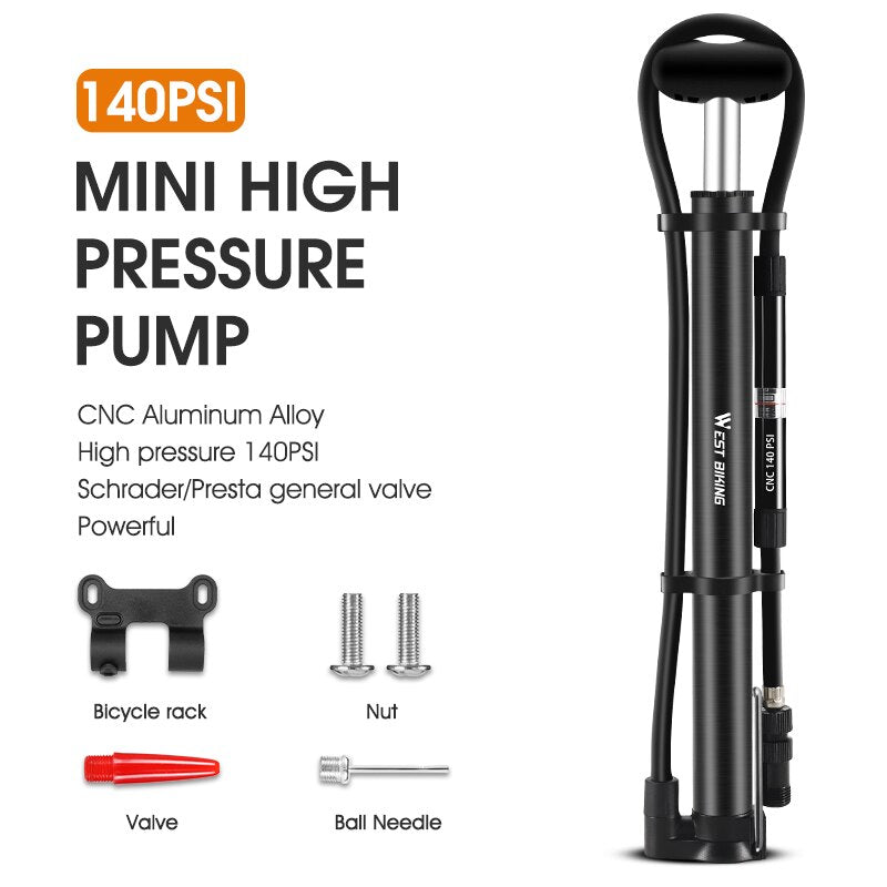 Super Long Hose Bike Pump Mini Portable Bicycle Foot Pump with Pressure Gauge Presta & Schrader Valve Cycling Fork Tire Air Pump