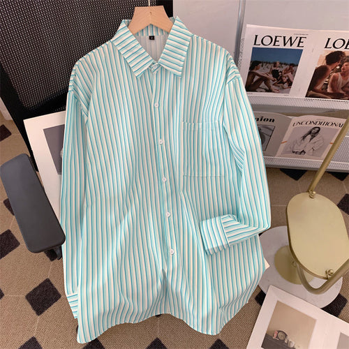 Load image into Gallery viewer, Fashion Striped Women Shirts Oversize Loose Long Sleeve Shirts Spring Elegant Single Breasted Office Ladies Korean Tops
