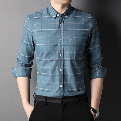 Load image into Gallery viewer, Top Grade 100% Cotton Fashion Brand Designer Button Down Shirts Slim Fit Plaid Classic Casual Long Sleeve Men Clothing
