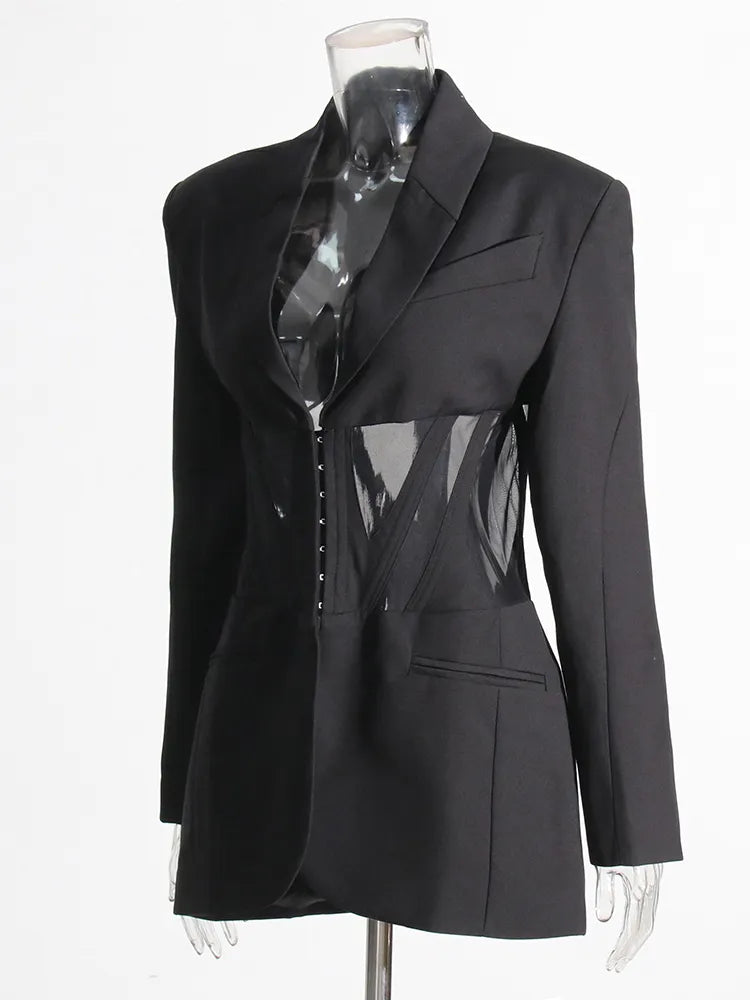 Solid Temperament Blazers For Women Lapel Long Sleeve Tunic Patchwork Pocket Elegant Blazer Female Fashion Clothing