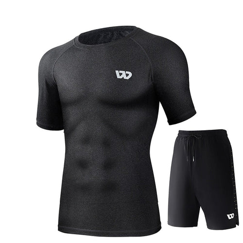 Load image into Gallery viewer, Men&#39;s Workout Tracksuit Short Sleeve Bodybuilding Muscle T-Shirts and Shorts Set for Running Jogging Athletic Sports
