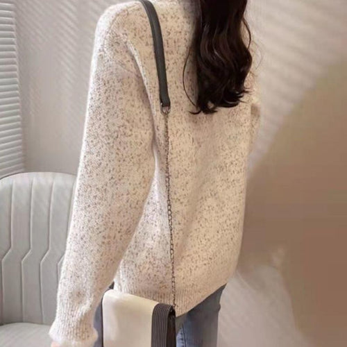 Load image into Gallery viewer, Women Half Turtleneck Sweater Autumn Loose Pullover Knitted Jumper Long Sleeve Cute Embroidery Casual Korean Ladies Tops
