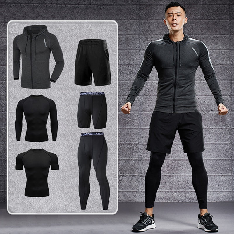 Superora Mens Gym Running Clothes 5Pcs Set Compression Gym Wear
