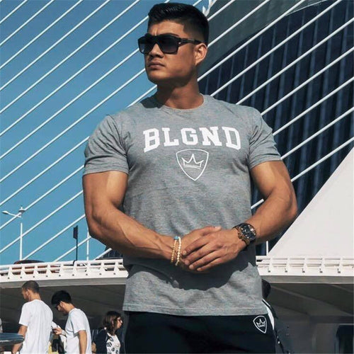 Load image into Gallery viewer, Casual Print T-shirt Men Fitness Bodybuilding Short sleeve Shirts Gym Workout Cotton Skinny Tee Tops Male Summer Fashion Apparel
