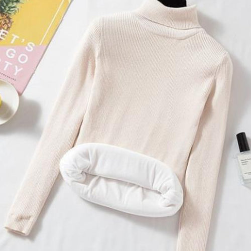 Load image into Gallery viewer, Women Thick Turtleneck Sweater Warm Velvet White Knitted Jumper Casual Pullover Simple Solid Color Female Basic Tops
