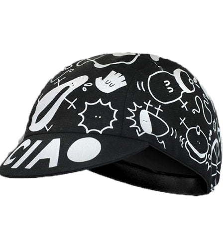 Hello Cartoon Print Black White Cycling Caps Summer Polyester Quick Drying Bicycle Balaclava Team Bike Hats Cool