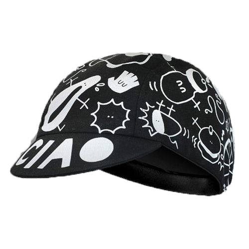 Load image into Gallery viewer, Hello Cartoon Print Black White Cycling Caps Summer Polyester Quick Drying Bicycle Balaclava Team Bike Hats Cool

