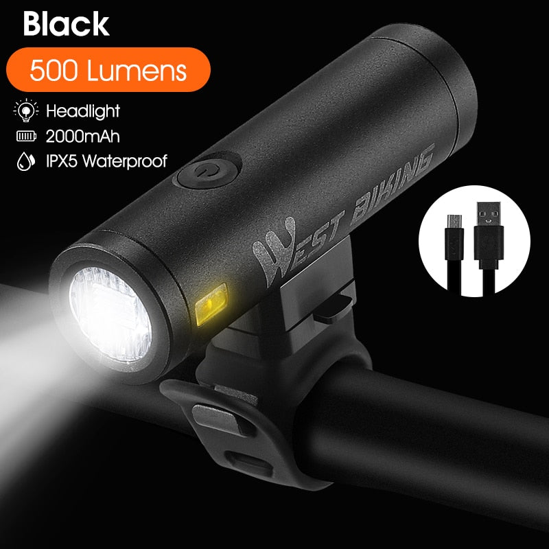 Bike Front Light Rainproof USB Rechargeable Bicycle Light 500LM Cycling Headlight LED 2000mAh Flashlight Bike Lamp