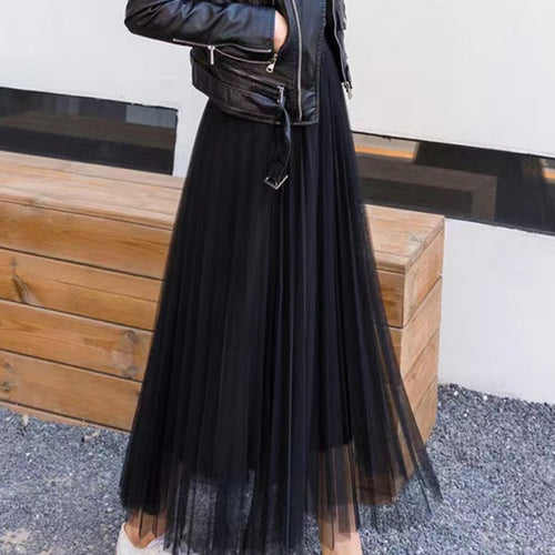 Load image into Gallery viewer, Elegant Women Tulle Skirt  Korean Fashion Mesh White A Line Ladies Pleated Skirt Summer Chic High Waist Black Party Faldas
